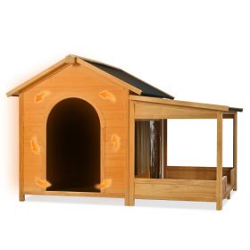 Large Outdoor Dog House With Insulated Liner For Winter Waterproof Dog Kennel For Medium & Large Dogs, Dog House With Porch And Asphalt Roo (Option: Natural)