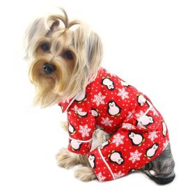 Penguins & Snowflake Flannel PJ with 2 Pockets (Red) (size: XS)
