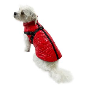 Water Resistant Puffy Vest with Built-In Harness (size: red)