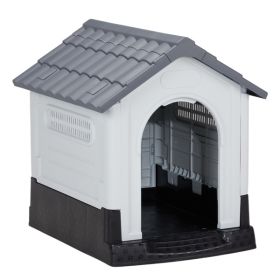 33 inch Large Plastic Dog House, Indoor Outdoor Doghouse Pet House with Air Vents and Elevated Floor, Insulated Water Resistant Puppy Shelter Ken (Color: as picture)